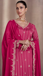 Designer Rani pink exclusive dress with detailed embroidery with thread work